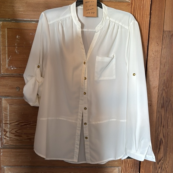 Spense Cream Roll-Tab Sleeve Blouse – Women’s Size Large - Picture 2 of 6